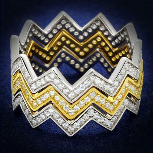 Jewellery Kingdom Bands Stacking Zig Zag Ladies Wedding Ring Set (Silver & Gold) Secondary image