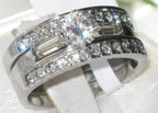 Jewellery Kingdom Sterling Cubic Zirconia Engagement Wedding Bands Emerald Ladies Ring Set (Silver) - Rings - British D'sire