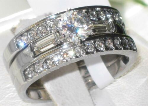 Jewellery Kingdom Sterling Cubic Zirconia Engagement Wedding Bands Emerald Ladies Ring Set (Silver) - Rings - British D'sire