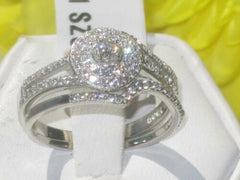 Jewellery Kingdom Sterling Engagement Wedding Band, CZ Handmade Ladies Ring Set (Silver) - Engagement Rings - British D'sire