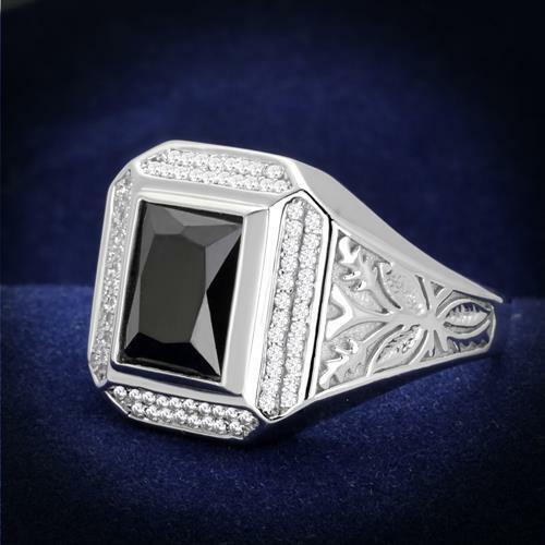 Jewellery Kingdom Sterling Jet Gemstone Cubic Zirconia Pinky Stamped Italian Mens Signet Ring (Silver& Black) - Jewelry Rings - British D'sire