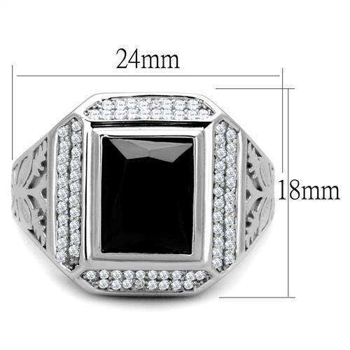 Jewellery Kingdom Sterling Jet Gemstone Cubic Zirconia Pinky Stamped Italian Mens Signet Ring (Silver& Black) - Mens Fine Jewellery - British D'sire