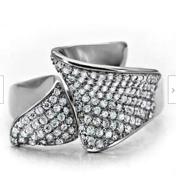 Jewellery Kingdom Sterling Micro Pave Pretty Elegant stamped Ladies Cubic Zirconia Ring (Silver) - Jewelry Rings - British D'sire Main image