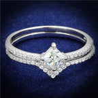 Jewellery Kingdom Sterling Princess cz Ladies Engagement Wedding Band Ring Set (Silver) - Engagement Rings - British D'sire