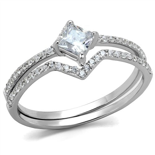 Jewellery Kingdom Sterling Silver Princess CZ Ladies Engagement Wedding Band Ring Set Secondary image