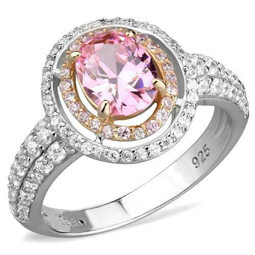 Jewellery Kingdom Sterling Sapphire Rose gold Oval 250 Carat Cubic Zirconia Dress Ladies Ring (Pink & Silver) - Jewelry Rings - British D'sire