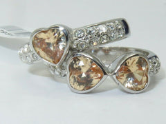 Jewellery Kingdom Sterling Silver 925 Heart Bezel Simulated Diamonds Champagne Ring Set Band - Jewelry Rings - British D'sire