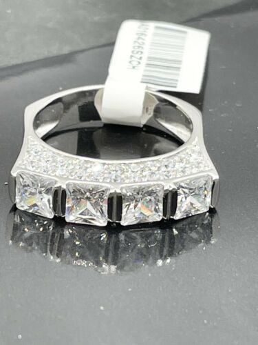Jewellery Kingdom Sterling Silver Band Princess Cut Simulated Diamonds Ring - Jewelry Rings - British D'sire