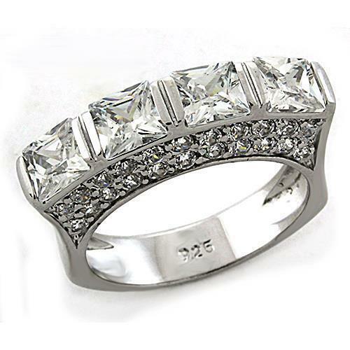 Jewellery Kingdom Sterling Silver Band Princess Cut Simulated Diamonds Ring - Jewelry Rings - British D'sire