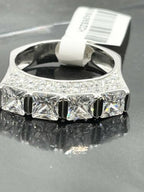 Jewellery Kingdom Sterling Silver Band Princess Cut Simulated Diamonds Ring - Jewelry Rings - British D'sire