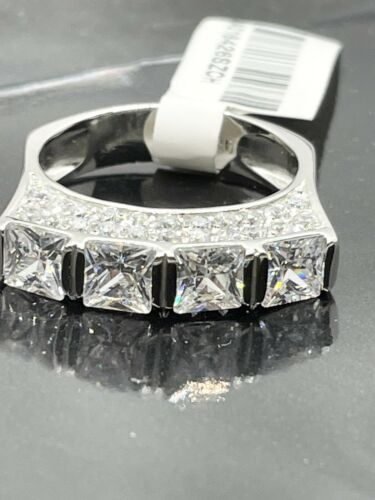 Jewellery Kingdom Sterling Silver Band Princess Cut Simulated Diamonds Ring - Jewelry Rings - British D'sire