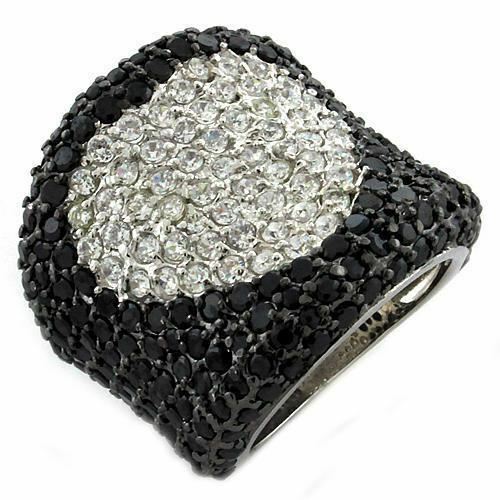 Jewellery Kingdom Sterling Silver Black Ring Wide Cubic Zirconia - Jewelry Rings - British D'sire Main image
