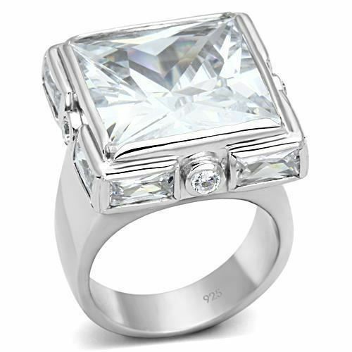 Jewellery Kingdom Sterling Silver Cocktail Ladies Princess Cut Simulated Diamonds - Jewelry Rings - British D'sire Main image