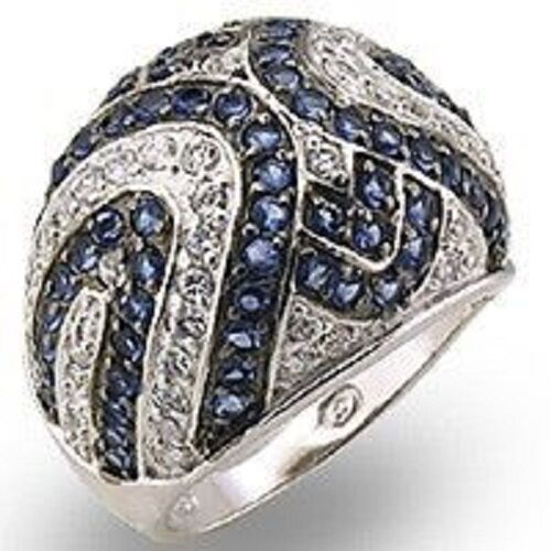 Jewellery Kingdom Sterling Silver Cubic Zirconia Blue Chunky Ladies Sapphire Dome Ring - Fine Rings - British D'sire Main image