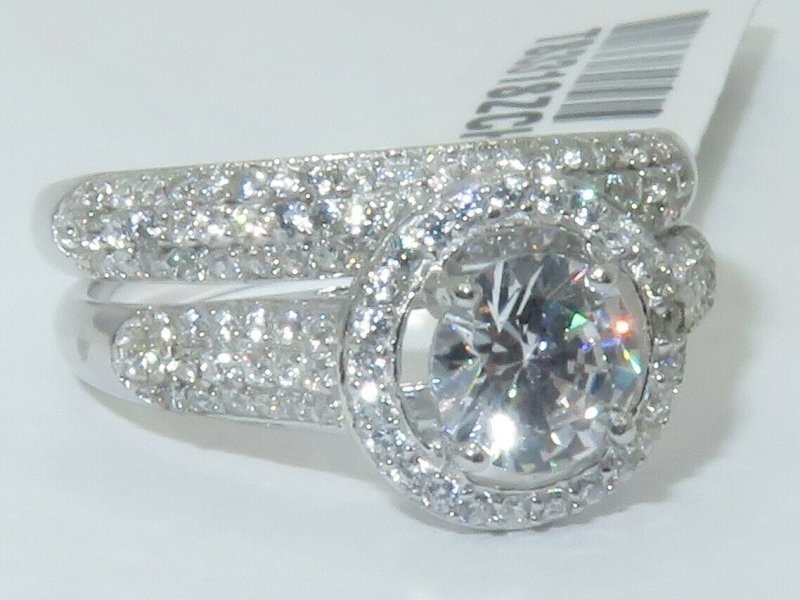 Jewellery Kingdom Sterling Silver Cubic Zirconia Micro Pave 2CT Ladies Engagement Wedding Ring Set Band - Jewelry Rings - British D'sire Main image