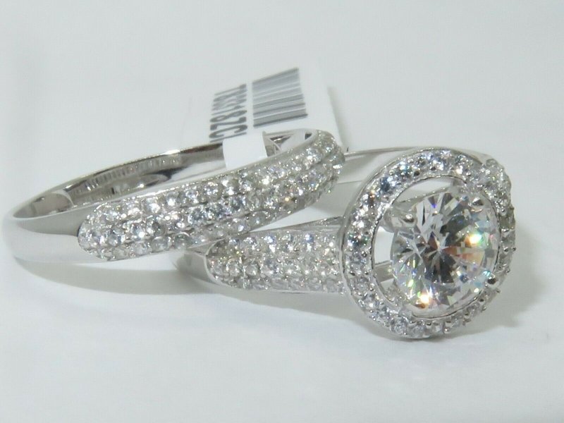 Jewellery Kingdom Sterling Silver Cubic Zirconia Micro Pave 2CT Ladies Engagement Wedding Ring Set Band - Jewelry Rings - British D'sire