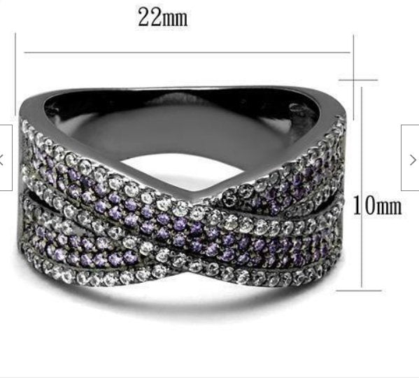 Jewellery Kingdom Sterling Silver CZ Crossover Purple Stamped Ladies Amethyst Ring Band - Jewelry Rings - British D'sire Main image