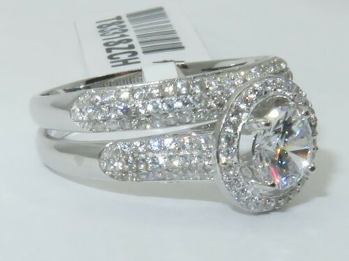 Jewellery Kingdom Sterling Silver CZ Micro Pave Ladies Engagement Wedding Band Ring Set - Engagement Rings - British D'sire