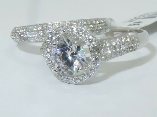 Jewellery Kingdom Sterling Silver CZ Micro Pave Ladies Engagement Wedding Band Ring Set - Engagement Rings - British D'sire