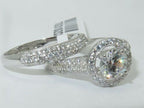 Jewellery Kingdom Sterling Silver CZ Micro Pave Ladies Engagement Wedding Band Ring Set - Engagement Rings - British D'sire
