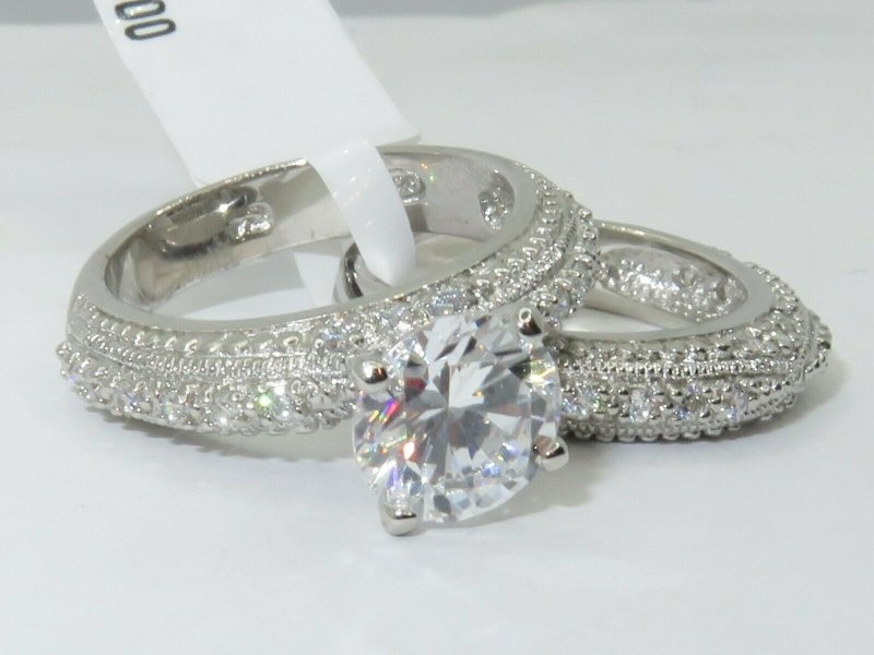 Jewellery Kingdom Sterling Silver CZ Solitaire Pave Engagement Ladies Wedding Band Ring Set Secondary image