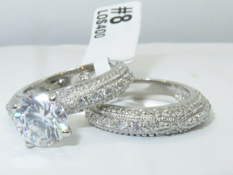 Jewellery Kingdom Sterling Silver CZ Solitaire Pave Engagement Ladies Wedding Band Ring Set - Jewelry Rings - British D'sire