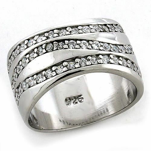 Jewellery Kingdom Sterling Silver CZ Wide Chunky Stamped Pave Set Ladies Silver Band Ring - Jewelry Rings - British D'sire