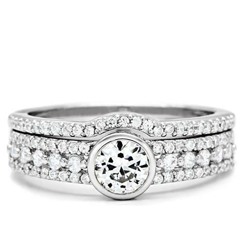 Jewellery Kingdom Sterling Silver Engagement Wedding Band Bezel CZ 2.70CT Ladies Ring Set - Jewelry Rings - British D'sire
