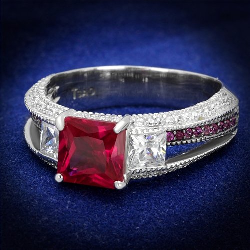 Jewellery Kingdom Sterling Silver Princess Cut Sapphire Three Stone 4 Carat Ladies Ruby Ring Secondary image