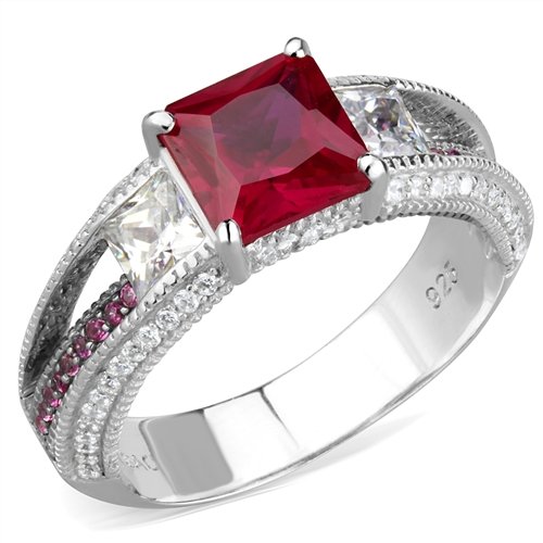 Jewellery Kingdom Sterling Silver Princess Cut Sapphire Three Stone Cz 4 Ct Ladies Ruby Ring - Jewelry Rings - British D'sire Main image