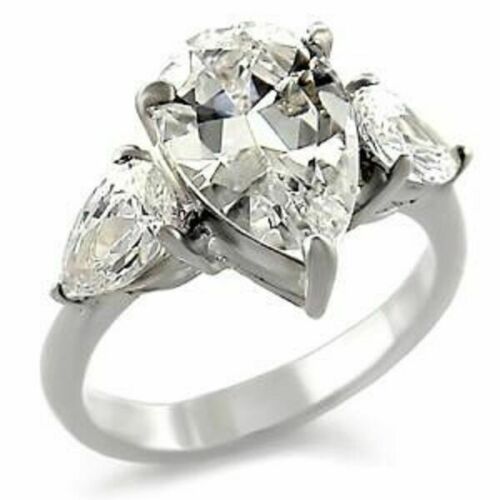 Jewellery Kingdom Sterling Silver Simulated Diamonds Three Stone Ladies Sparkling Pear Ring - Jewelry Rings - British D'sire Main image