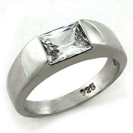 Jewellery Kingdom Sterling Silver Solitaire Ladies Emerald Cut Stamped Engagement Ring - Jewelry Rings - British D'sire Main image