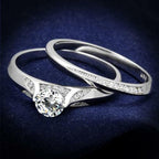 Jewellery Kingdom Sterling Solitaire Cubic Zirconia Ladies Engagement Wedding Band Ring Set (Silver) - Jewelry Rings - British D'sire
