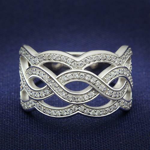 Jewellery Kingdom Sterling Wavy Band Stamped Cubic Zirconia Ladies Ring (Silver) Secondary image