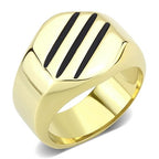 Jewellery Kingdom Strip No Stone 18kt Signet Pinky Classy Steel Mens Gold Ring - Jewelry Rings - British D'sire