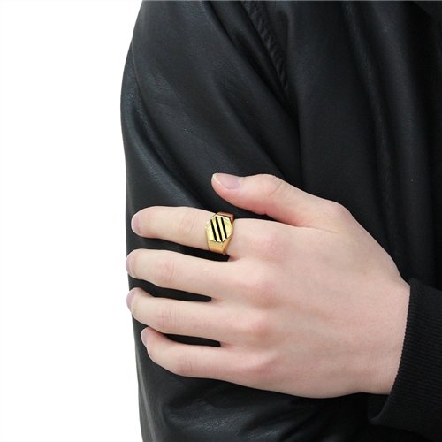 Jewellery Kingdom Strip No Stone 18kt Signet Pinky Classy Steel Mens Gold Ring - Jewelry Rings - British D'sire