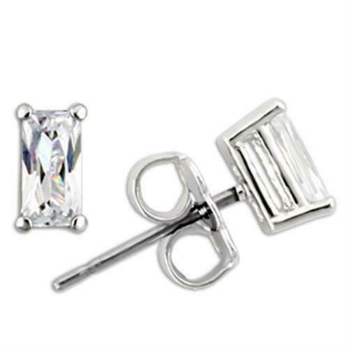 Jewellery Kingdom Stud Emerald Cut Sterling Silver Cubic Zirconia Earrings (Silver) Secondary image