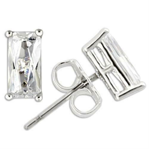 Jewellery Kingdom Stud Emerald Cut Sterling Silver Cubic Zirconia All Sizes Earrings (Silver) - Earrings - British D'sire Main image