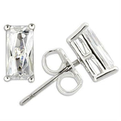 Jewellery Kingdom Stud Emerald Cut Sterling Silver Cubic Zirconia All Sizes Earrings (Silver) - Earrings - British D'sire