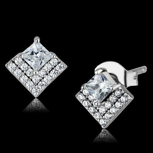 Jewellery Kingdom Stud Princess Cut Cubic Zirconia Sterling 925 Stamped Earrings (Silver) - Jewelry Rings - British D'sire Main image