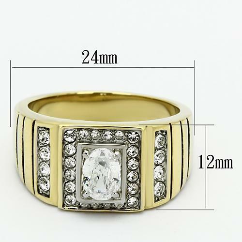 Jewellery Kingdom Super Sparkle Signet Pinky Oval Steel 18kt Cubic Zirconia Mens Gold Ring - Jewelry Rings - British D'sire