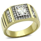 Jewellery Kingdom Super Sparkle Signet Pinky Oval Steel 18kt Cubic Zirconia Mens Gold Ring - Jewelry Rings - British D'sire