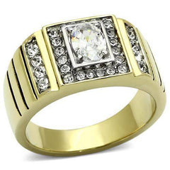 Jewellery Kingdom Super Sparkle Signet Pinky Oval Steel 18kt Cubic Zirconia Mens Gold Ring - Jewelry Rings - British D'sire