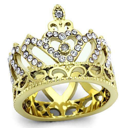 Jewellery Kingdom Tanzanite CZ Tiera 18KT Steel Ladies Crown Ring Band (Gold) - Jewelry Rings - British D'sire Main image
