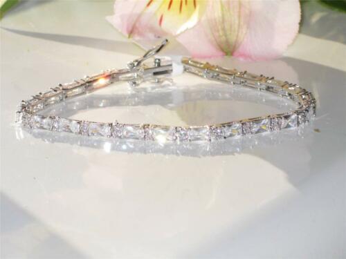 Jewellery Kingdom Tennis Rhodium Sparkling Cubic Zirconia Emerald Cut Ladies Bracelet (Clear Silver) - Jewelry Rings - British D'sire