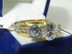 Jewellery Kingdom Three Stone Accents Anniversary 3CT Steel Sparkling Ladies Gold Ring - Jewelry Rings - British D'sire
