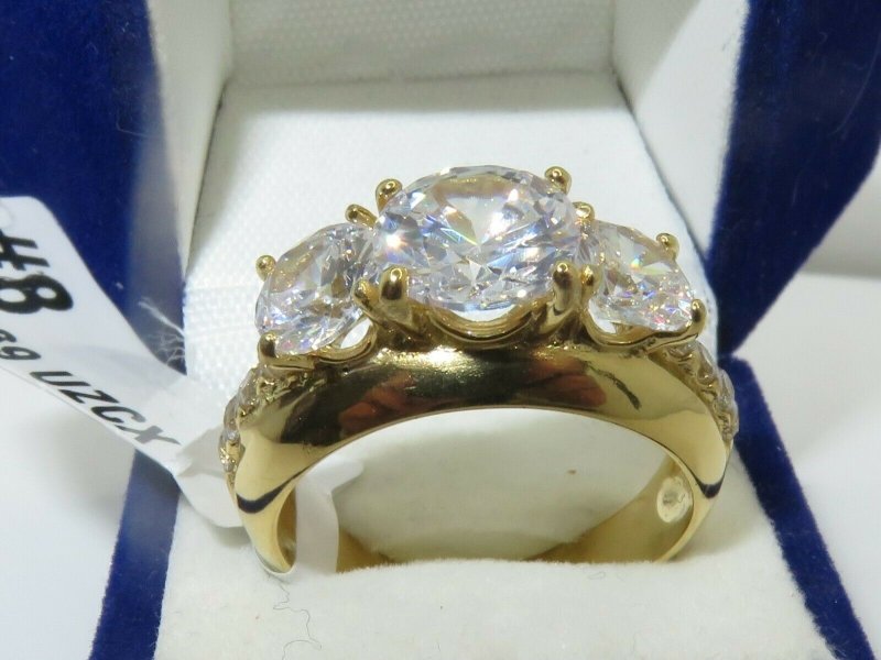 Jewellery Kingdom Three Stone Accents Anniversary 3CT Steel Sparkling Ladies Gold Ring Secondary image