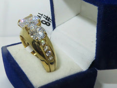 Jewellery Kingdom Three Stone Accents Anniversary 3CT Steel Sparkling Ladies Gold Ring - Jewelry Rings - British D'sire