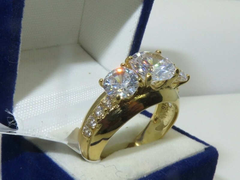 Jewellery Kingdom Three Stone Accents Anniversary 3CT Steel Sparkling Ladies Gold Ring - Jewelry Rings - British D'sire