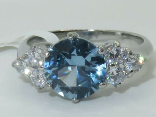 Jewellery Kingdom Three Stone Blue Topaz Anniversary Cubic Zirconia Stainless Silver 3 Carat Ring (Silver) Secondary image